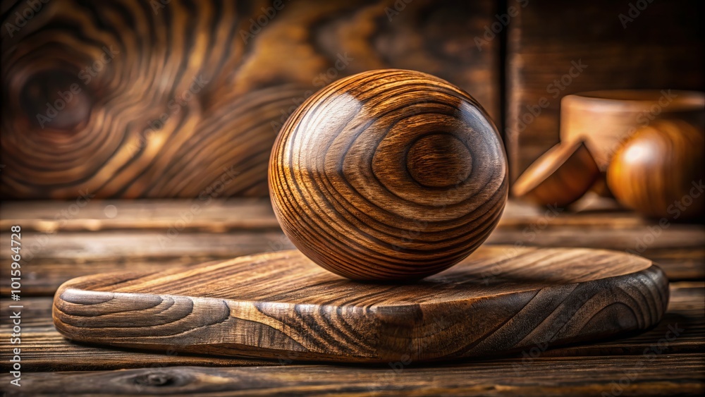 A rustic wooden background frames a brown wooden sphere on a cutting board, perfect for elevating kitchen decor and celebrating culinary artistry. A rustic wooden background frames a brown wooden sphere on a cutting board, perfect for elevating kitchen decor and celebrating culinary artistry.