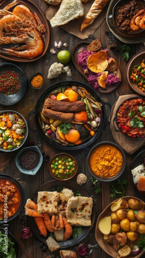 Fototapeta premium Mark World Food Day with a captivating image featuring an array of global cuisines, celebrating diverse flavors and vibrant dishes that highlight the importance of food security and nutrition