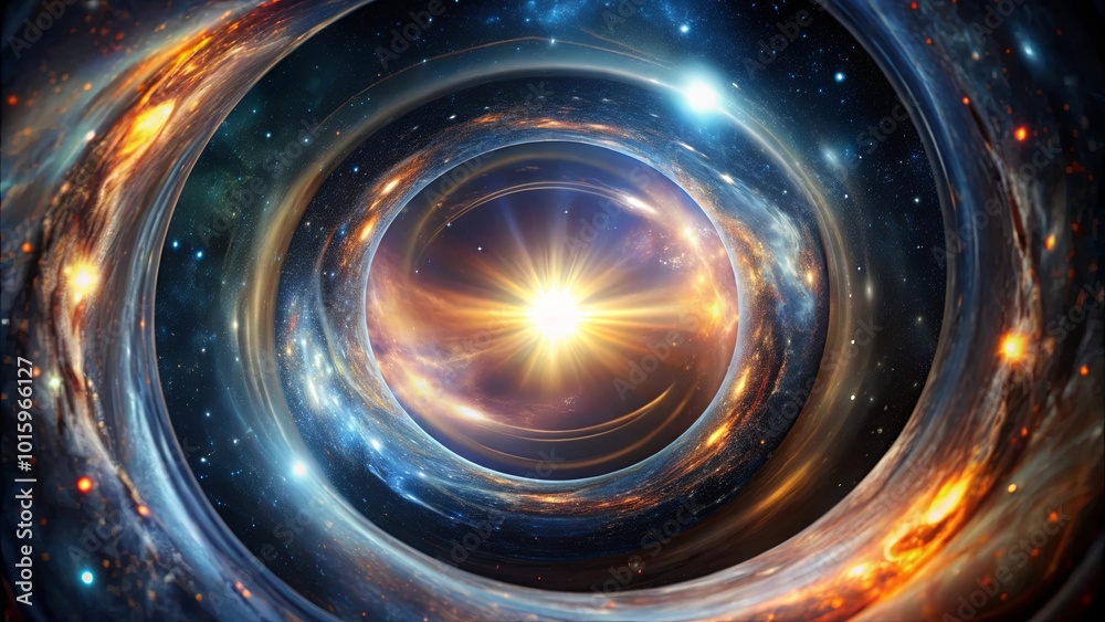 A luminous celestial core, radiant and intense, surrounded by swirling cosmic rings, a symphony of light and darkness, a mesmerizing dance of celestial bodies.
