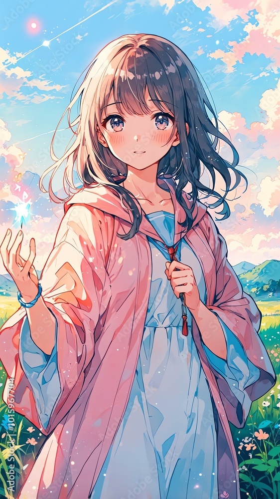 Aesthetic lofi gentle sorceress, cute details for mobile background Aesthetic lofi gentle sorceress, cute details for mobile background