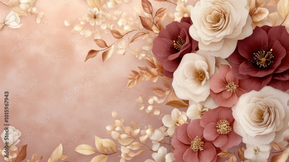 Elegant composition of soft flowers in warm tones, perfect for backgrounds, invitations, or decorative designs. Elegant composition of soft flowers in warm tones, perfect for backgrounds, invitations, or decorative designs.