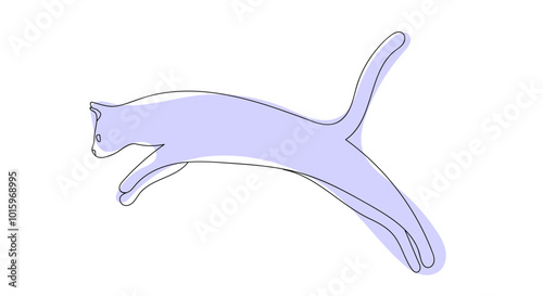 cat drawn with one line. cat jumping on a white background