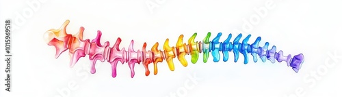 Human spine model, detailed vertebrae, medical classroom, Watercolor style