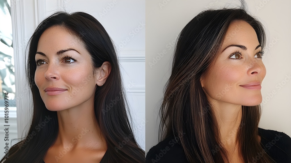 Testimonial of a woman sharing her permanent hair removal experience, with a before-and-after comparison revealing her transition to flawless, hair-free skin Testimonial of a woman sharing her permanent hair removal experience, with a before-and-after comparison revealing her transition to flawless, hair-free skin