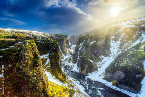 beautiful canyon on iceland during winter photo