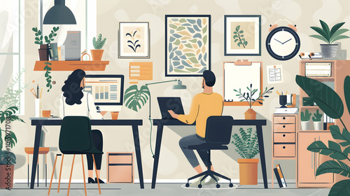 Home Office: Reflect the modern work environment with images of people working from home, showcasing comfortable and ergonomic setups.