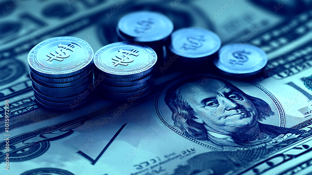 Fototapeta premium Growth financial business rises money cash currency on 3d finance investment background.