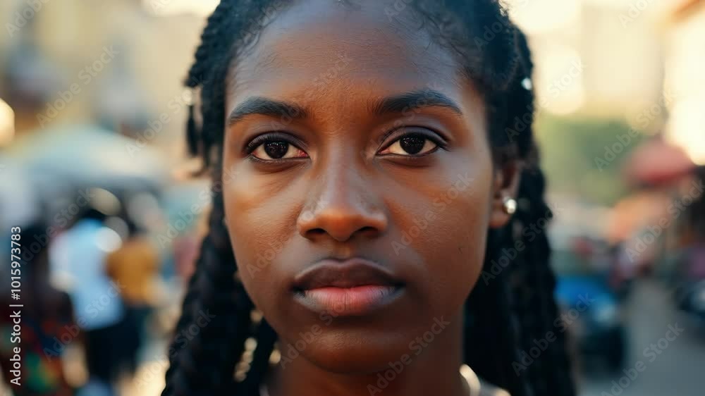 Portrait of young woman with braided hair in sunlit urban setting Portrait of young woman with braided hair in sunlit urban setting