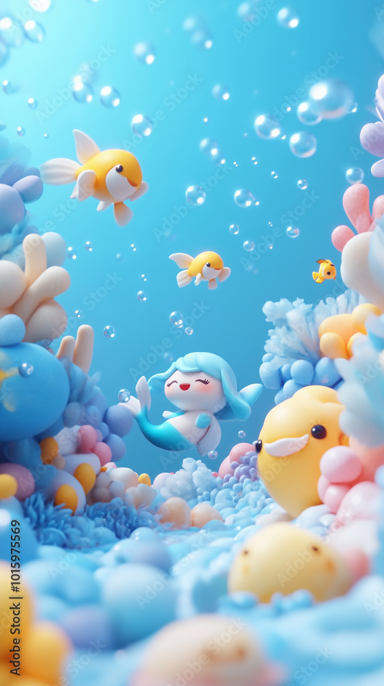 Cute Mermaid and Fish in Underwater World. Cute Mermaid and Fish in Underwater World.