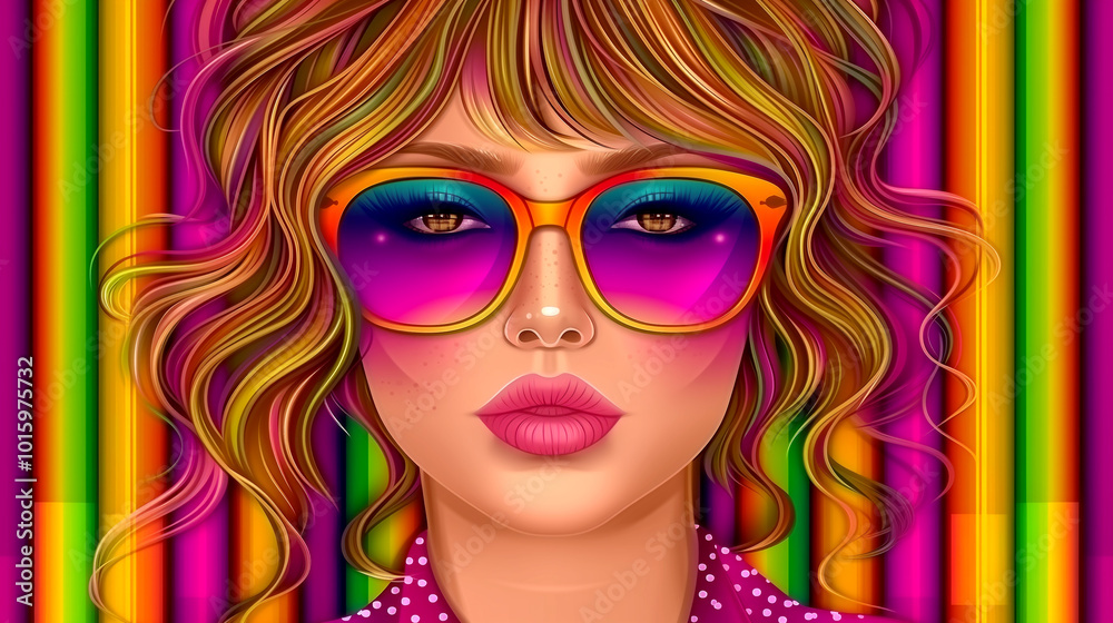 A woman with colorful hair and sunglasses is the main focus of the image. The colorful hair and sunglasses give the impression of a fun and vibrant personality A woman with colorful hair and sunglasses is the main focus of the image. The colorful hair and sunglasses give the impression of a fun and vibrant personality