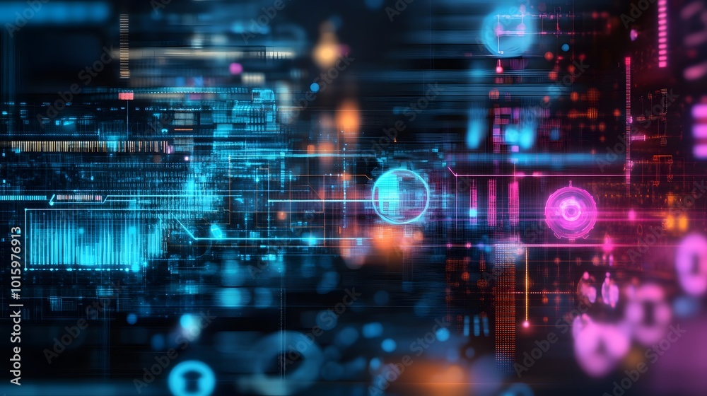 Abstract Futuristic Technology Background with Glowing Lines and Circles