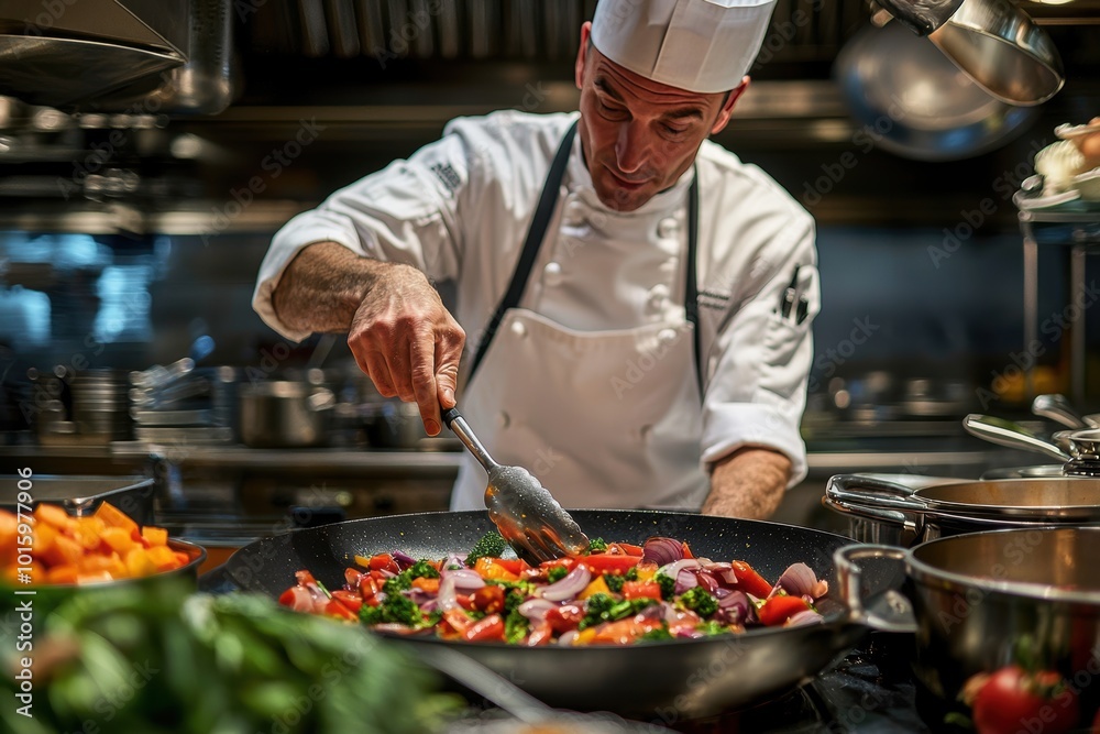 Chef Preparing Gourmet Dish in Professional Kitchen Chef Preparing Gourmet Dish in Professional Kitchen