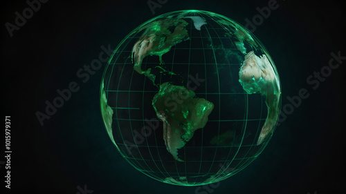 Hologram of green earth against dark background 