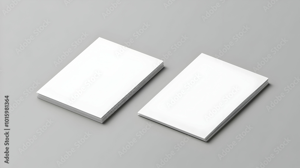 Two Stacks of Blank White Paper Sit on a Gray Surface Two Stacks of Blank White Paper Sit on a Gray Surface