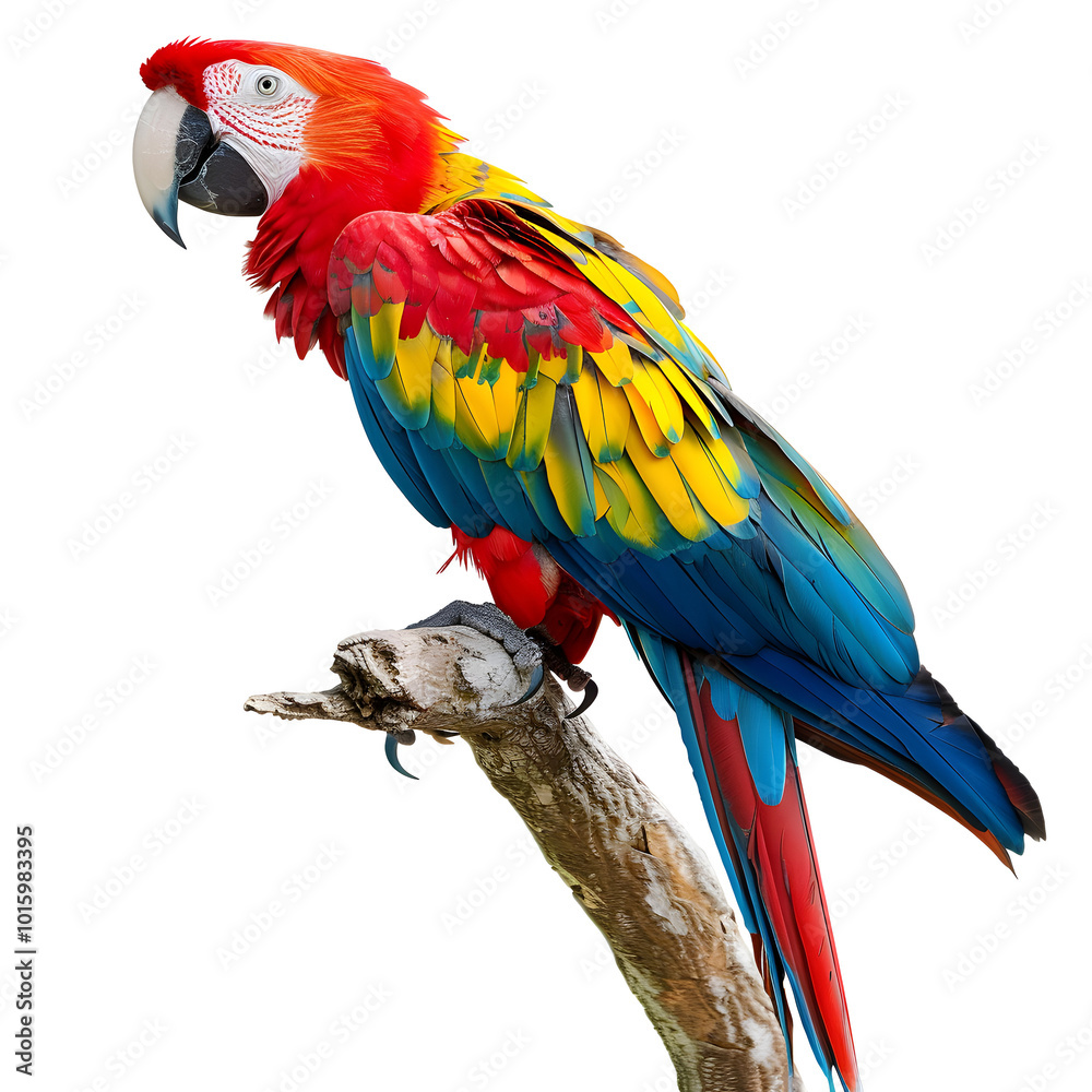 Vibrant Red, Yellow, and Blue Macaw Isolated on Transparent Background Vibrant Red, Yellow, and Blue Macaw Isolated on Transparent Background