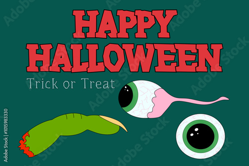 Creepy Halloween-themed illustration featuring dismembered eyes and a severed finger, perfect for spooky decor or party invitations.