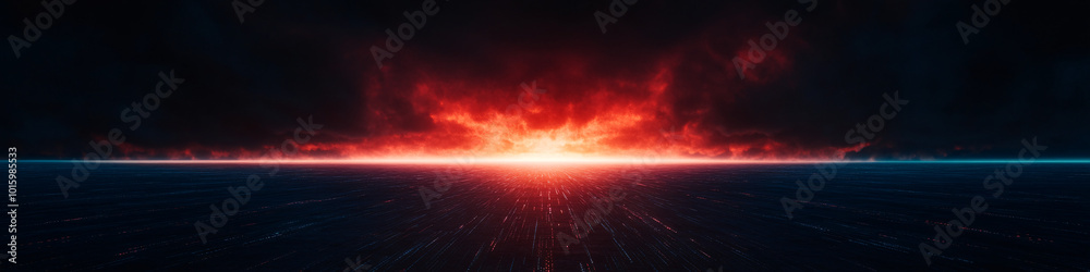 Fototapeta premium dramatic sunset over ocean with dark clouds