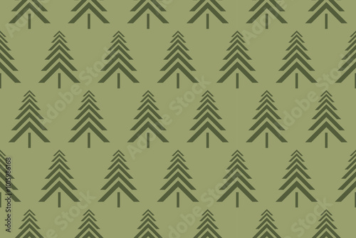 Christmas tree seamless pattern on a green background. Vector conifer. Celebrate festival. Design for illustration, fabric, wrapping, gift, paper, greeting cards.