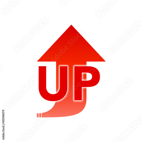 急激にUPする赤い矢印のアイコン　UPの文字つき