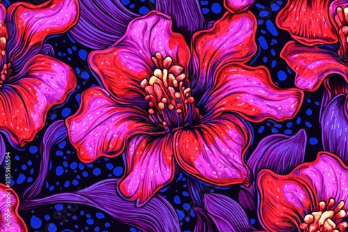 Vibrant digital of pink flowers on dark background