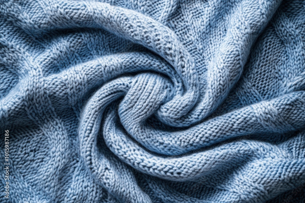 Cozy blue knitted sweater texture close-up for comfortable fashion Cozy blue knitted sweater texture close-up for comfortable fashion