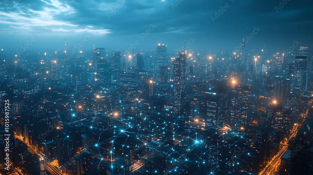 Fototapeta premium Wireless network and connection city. 