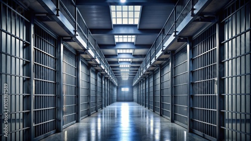 Dark and grim jail corridor with metal bars on cells, prison, corridor, cells, bars, incarceration