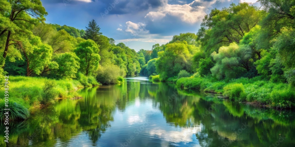 Serene river winding through lush greenery in a protected natural reserve, river, meander, vibrant, greenery Serene river winding through lush greenery in a protected natural reserve, river, meander, vibrant, greenery