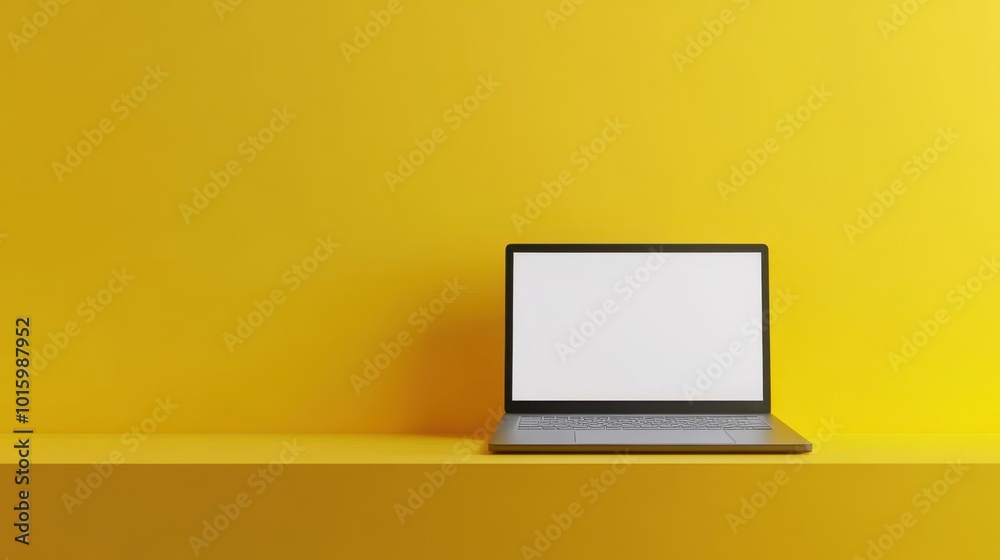 The Laptop on Yellow Background The Laptop on Yellow Background