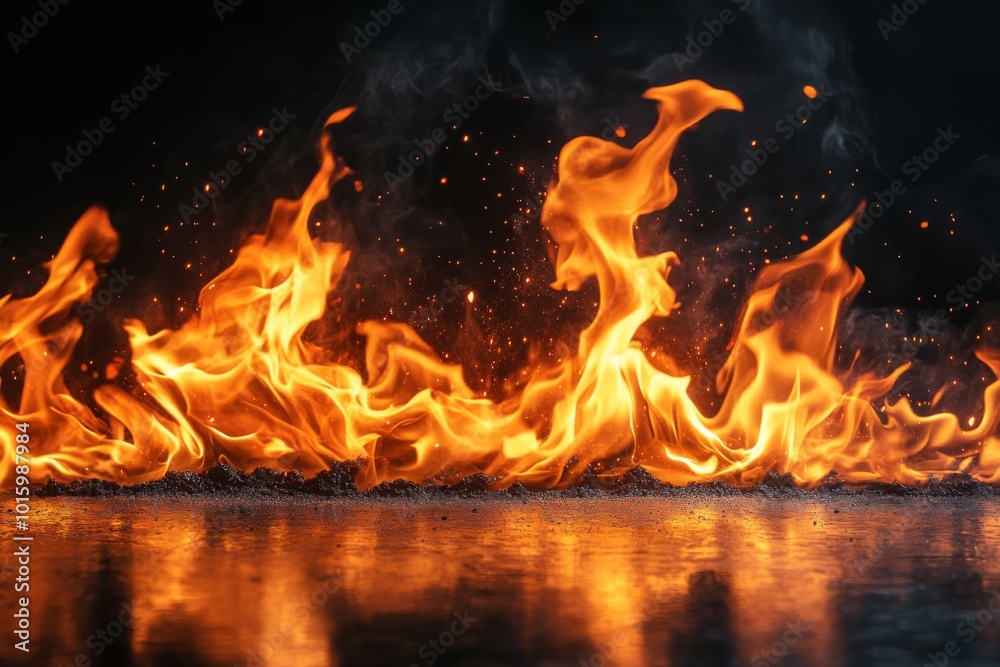 Fototapeta premium Fiery Inferno Burning Flames On Black Background