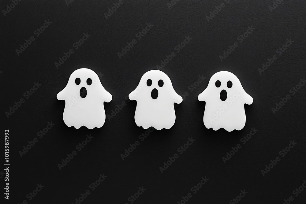 Obraz premium Three cute white ghosts on a black background