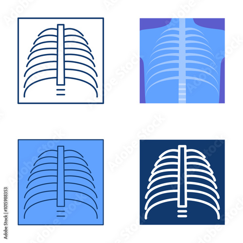 X-ray image icon set in flat and line style. X ray picture of human rib cage. Vector illustration.