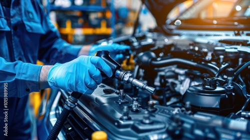 Mechanic Using a Tool to Inspect a Car Engine