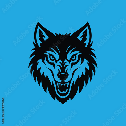 Black and white wolf logo with vector template
 photo