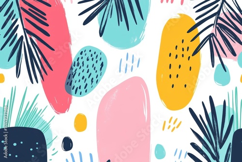 Tropical paradise abstract pattern with vibrant brushstrokes foliage