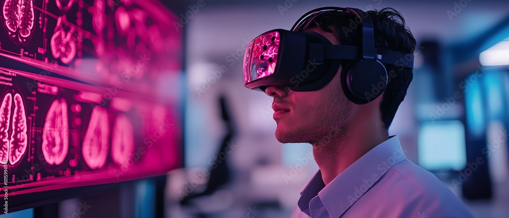Advanced neuroscience lab with male patient undergoing brain mapping with NSMS Advanced neuroscience lab with male patient undergoing brain mapping with NSMS
