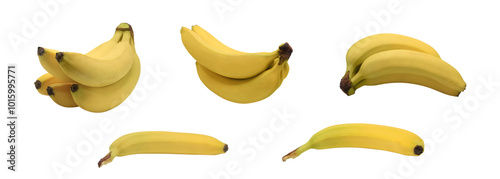 Yellow banana isolated on transparent background. Fruit set