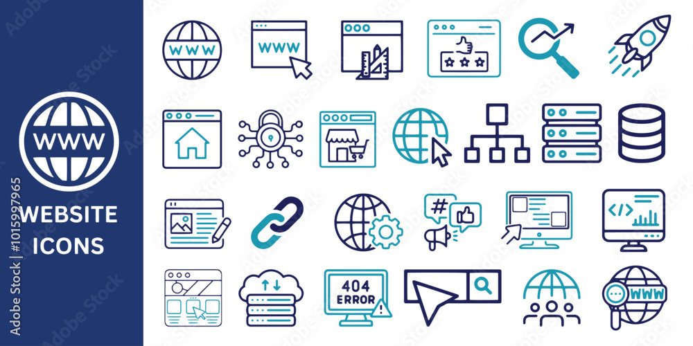 Website Icon Set. Website, web design, SEO, internet, security, content, e-commerce, homepage, hosting, server, icon. Vector illustration. Website Icon Set. Website, web design, SEO, internet, security, content, e-commerce, homepage, hosting, server, icon. Vector illustration.