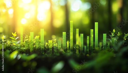 Positive ecoinvesting trends visualized through green bar charts showing market fluctuations and green investment banking performance photo