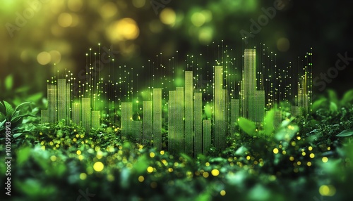 Positive ecoinvesting trends visualized through green bar charts showing market fluctuations and green investment banking performance photo