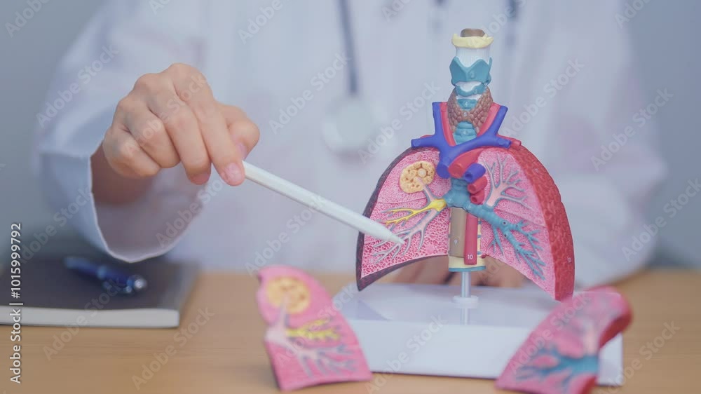 Doctor with Smoker and normal Lung anatomy for Disease. Lung Cancer, Asthma, Chronic Obstructive Pulmonary or COPD, Bronchitis, Emphysema, Cystic Fibrosis, Bronchiectasis, Pneumonia and world Lung day