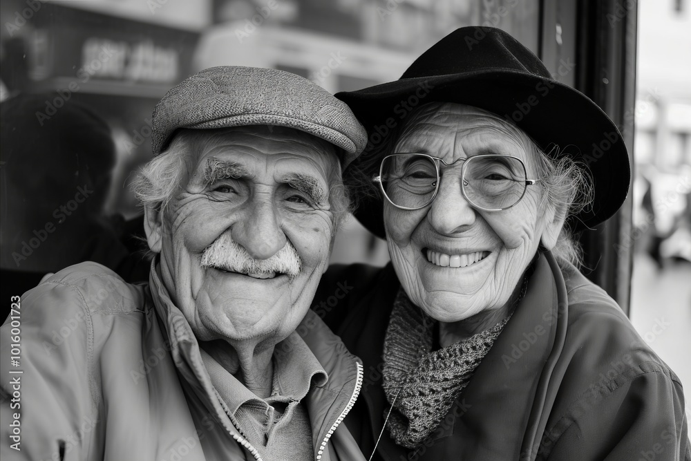Portrait of senior couple in Paris, France. Black and white. Portrait of senior couple in Paris, France. Black and white.