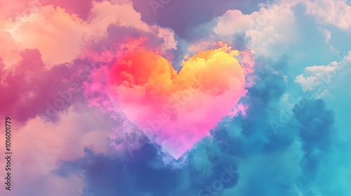 Dreamy heart-shaped cloud contrasted with brilliant orange and pink sky