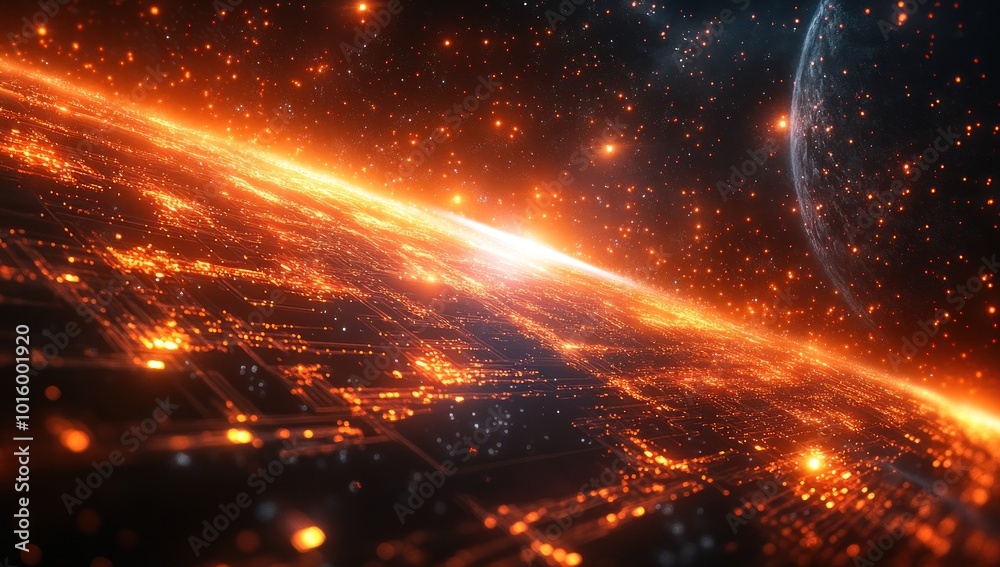 Obraz premium Digital Planet with Glowing City Lights