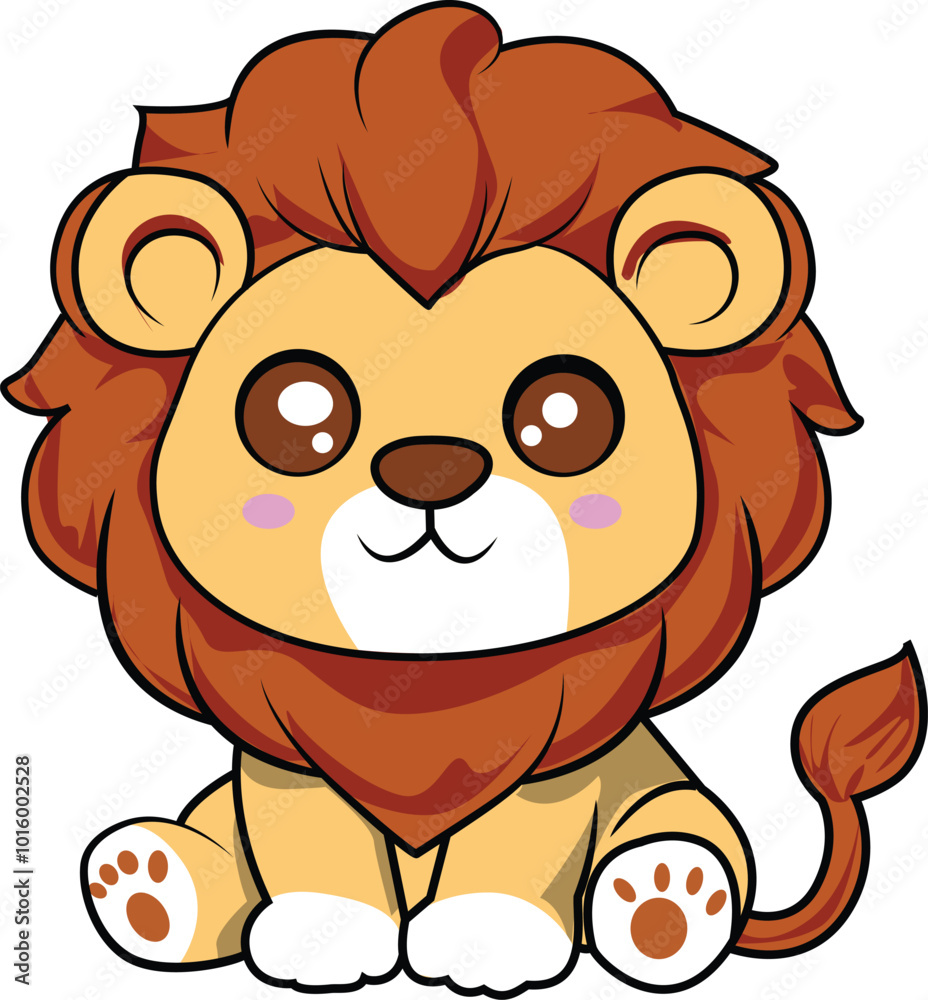 Adorable Cartoon Lion Cub with Fluffy Mane and Friendly Sitting Pose Adorable Cartoon Lion Cub with Fluffy Mane and Friendly Sitting Pose