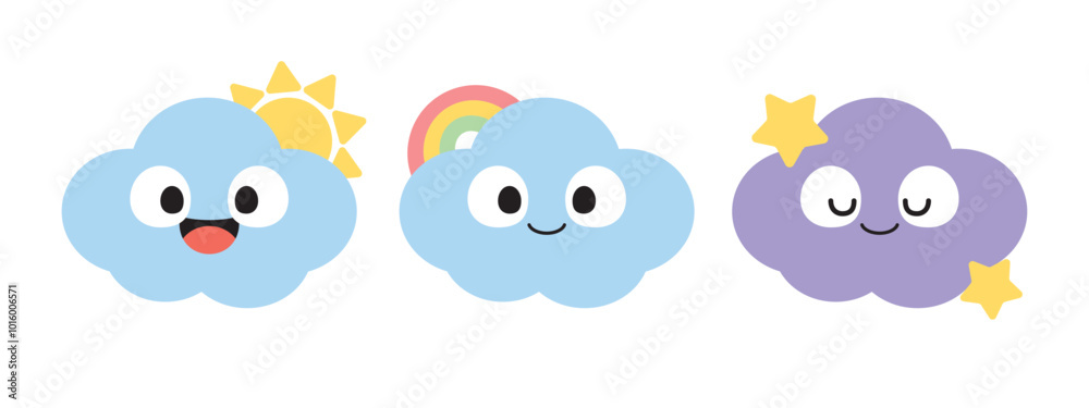 Cute cloud cartoon characters. Flat design illustration. Cute cloud cartoon characters. Flat design illustration.