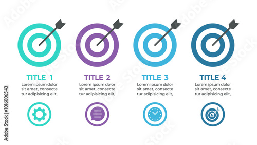 A colorful infographic illustrating four goals or objectives, represented by four target icons
