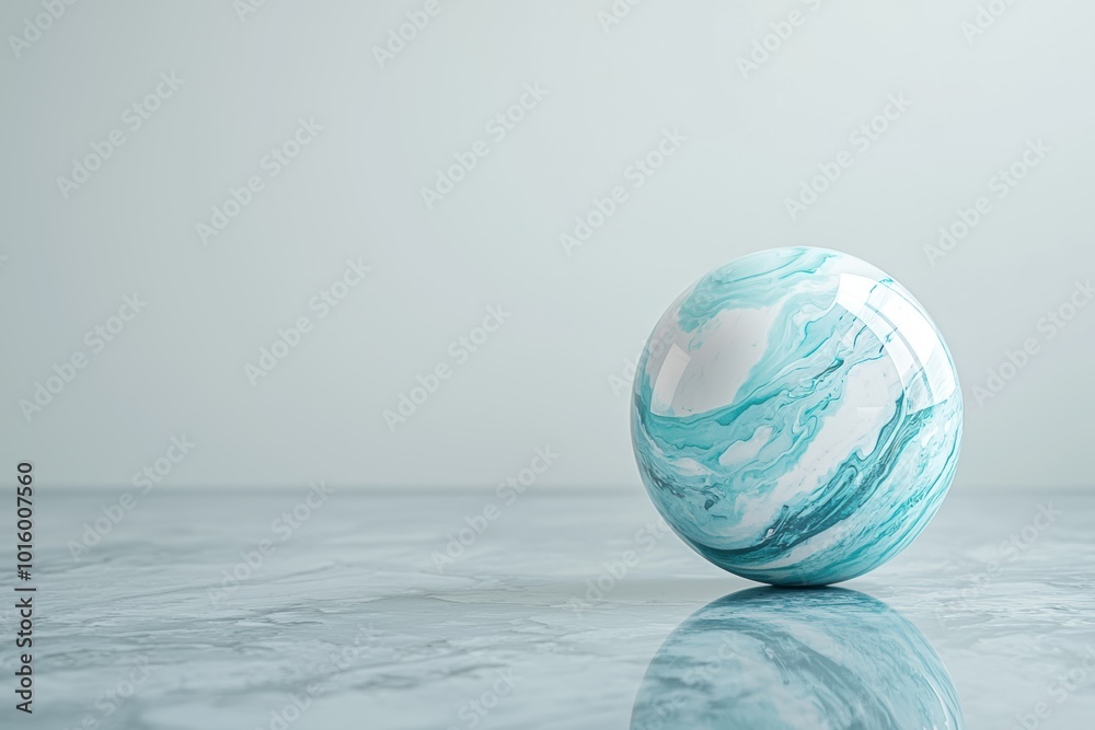 Serene marble sphere floating on water Serene marble sphere floating on water