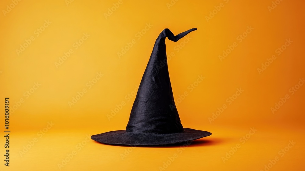 Fototapeta premium Witch hat or wizard hat isolated on orange background