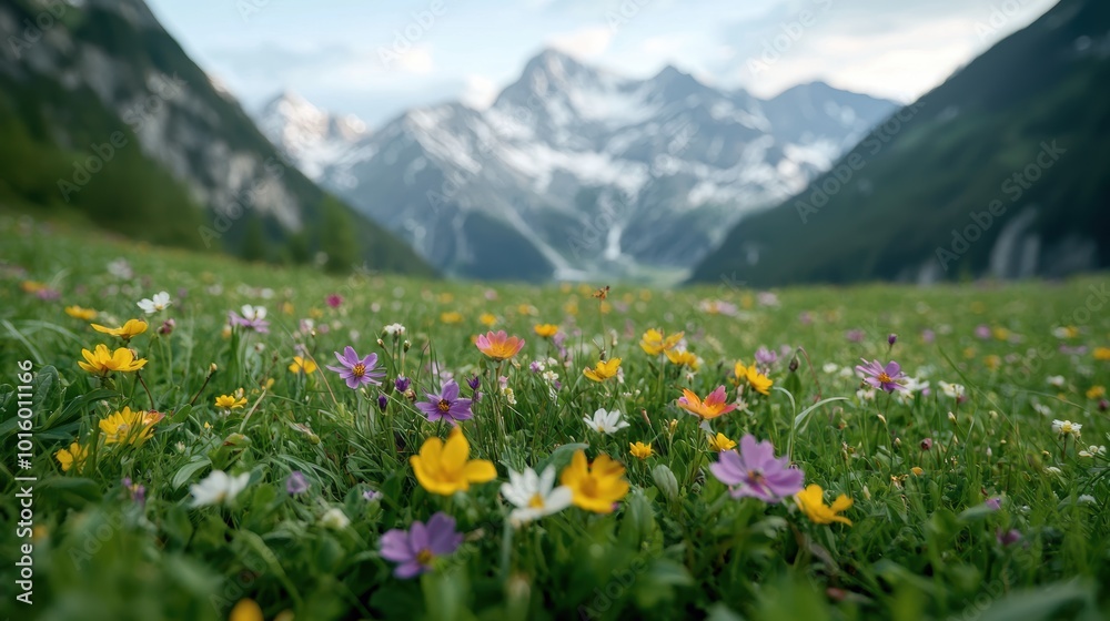 Fototapeta premium Vibrant mountain meadow with colorful wildflowers